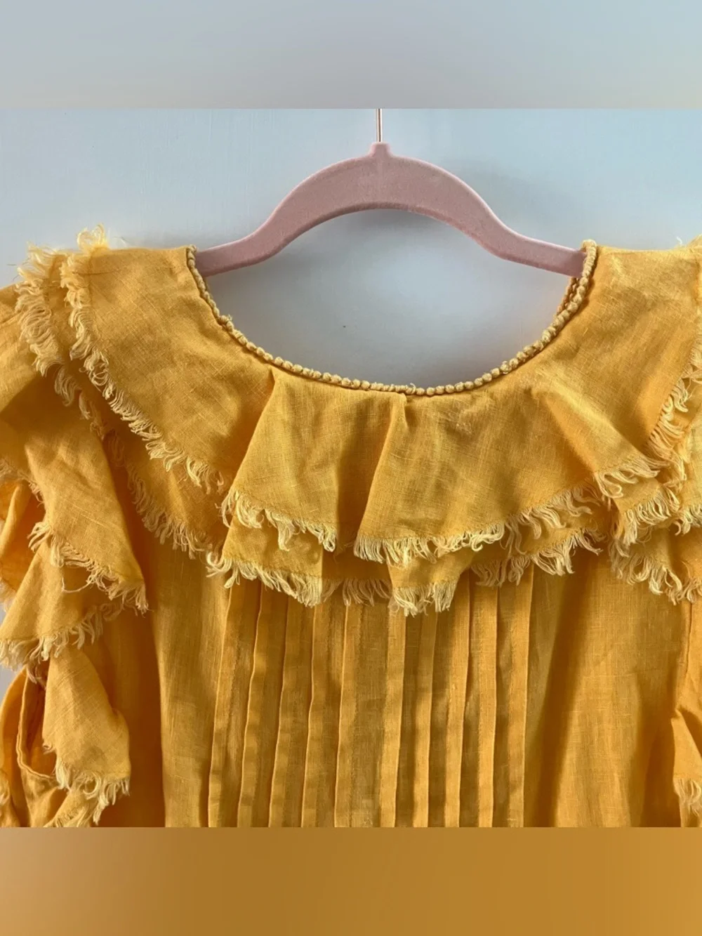 Faherty Yosepha Marigold Linen Fringe Ruffle Blouse - Size Small - Picture 7 of 10